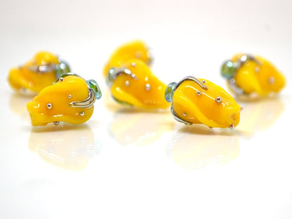 Yellow twisted rosebud  beads, Honey yellow Glass Bead, Flower lampwork bead, Artisan lampwork beads, Bright colors