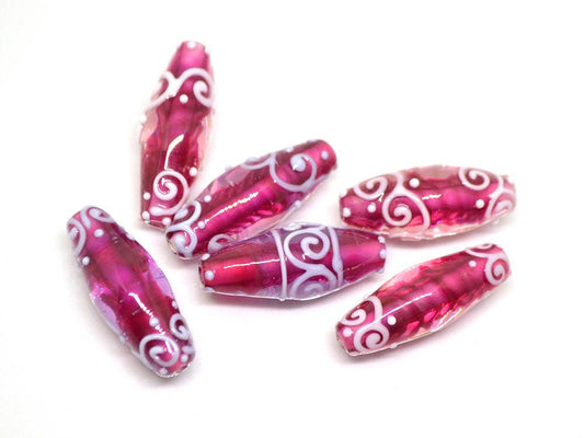 rhombus glass lampwork beads artisan lampwork set beads for jewelry oval glass beads rubina pink glass beads curls beads pink and white