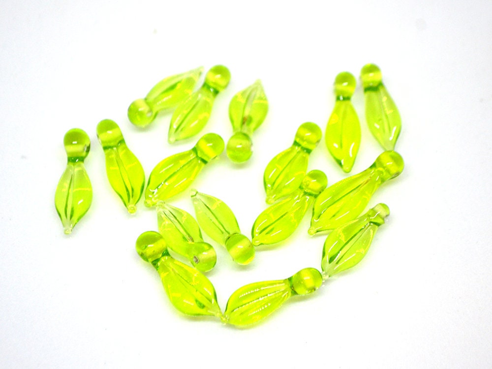 Salad Green Lampwork leaves, Glass leaf beads, Top drilled leaf beads, DIY Jewelry, Glass Leaf charm, Light Green Floral lampwork