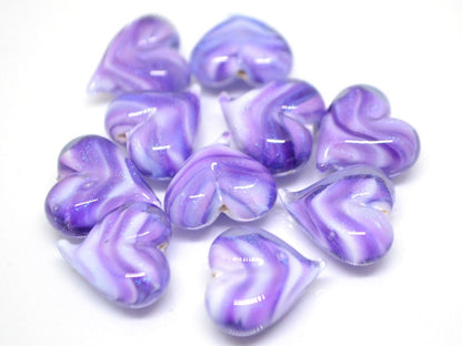 Purple sparkle heart beads, Lavender glass bead, Sparkling Lampwork Heart shape bead, Handmade Glass Heart charm beads, Half-drilled beads