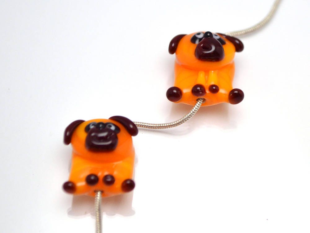 tiny glass dog pendant charm tiny dog earrings jewelry making dog kid jewelry artisan lampwork dog pug gift orange dog charm year of the dog