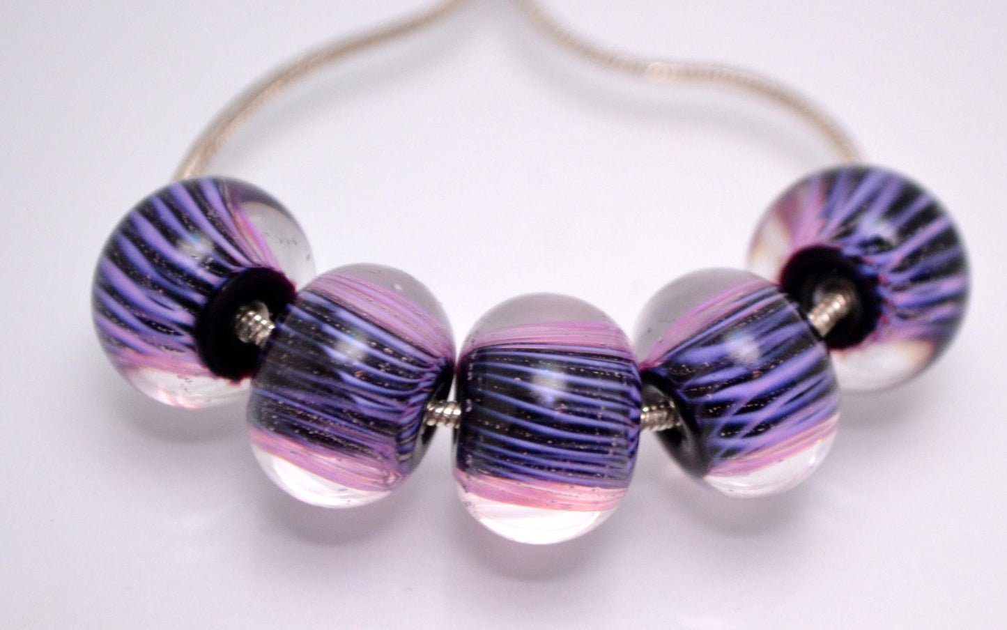 purple jewelry making glass clear round bead clear handmade jewelry pink glass bead jewelry bead stripes artisan lampwork set flower bead