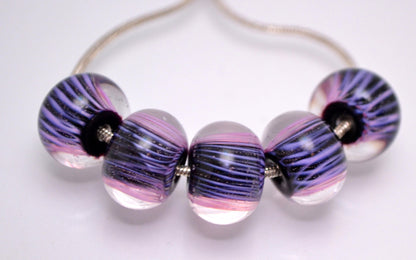 purple jewelry making glass clear round bead clear handmade jewelry pink glass bead jewelry bead stripes artisan lampwork set flower bead