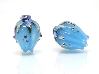 Lampwork flower beads, Blue pastel beads, Artisan lampwork, Baby blue beads, Boy blue, Floral Lampwork pendant, Jewelry making, Glass flower