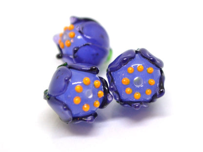 Purple bell flower beads, Lampwork bell beads, Purple flower beads, Artisan lampwork, handmade flower beads, 13mm beads, Floral lampwork
