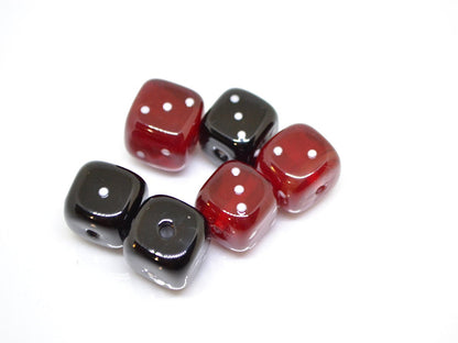 Black Red dice beads, Glass cube beads, Handmade lampwork beads, Casino lover, Funky dice glass beads, black dice, red dice