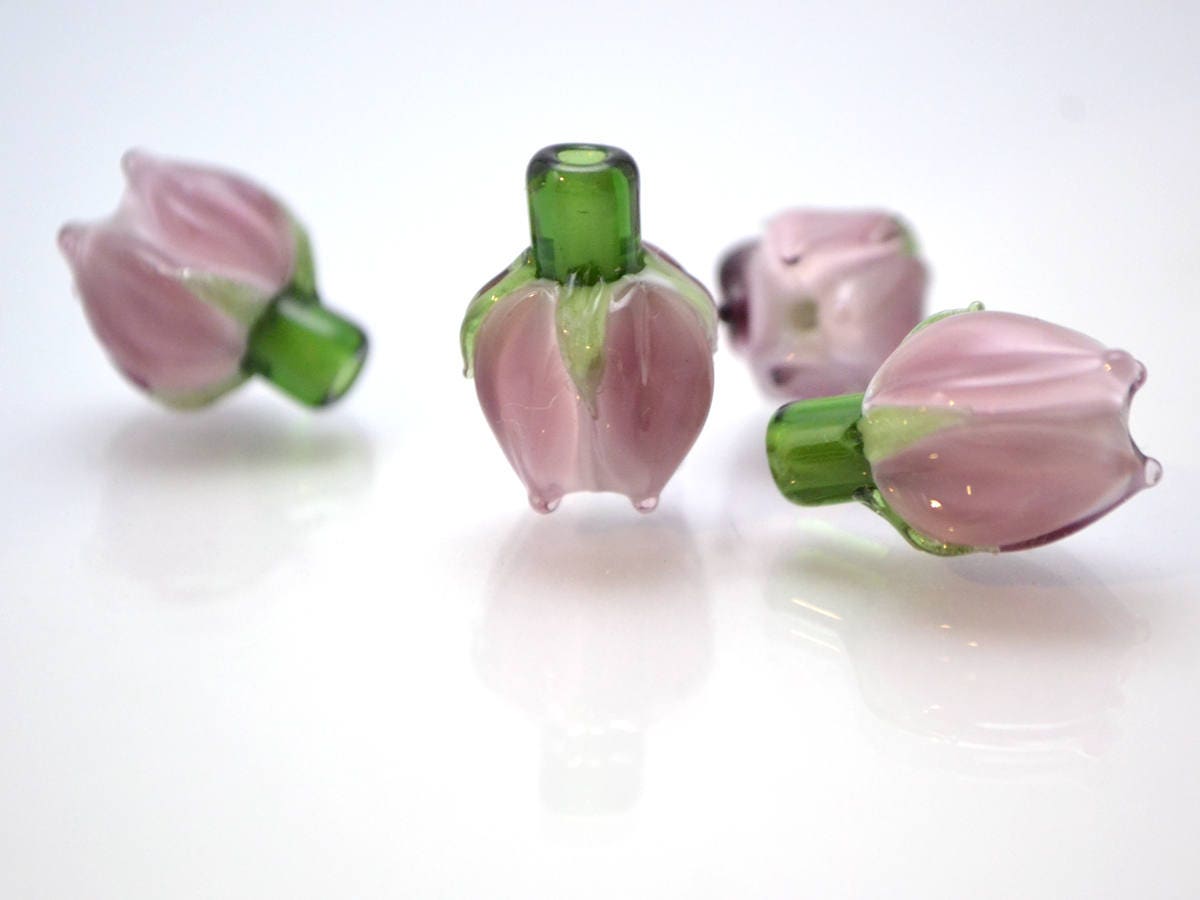 lilac flower lampwork bud bead floral jewelry jewelry making set artisan lampwork glass pink bead tender lilac bead necklace earrings green