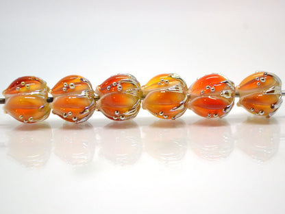 Red orange glass beads gold dots, 10mm flower beads, Artisan lampwork bead, Red lampwork spacer, Craft beads, Floral lampwork, Flower spacer