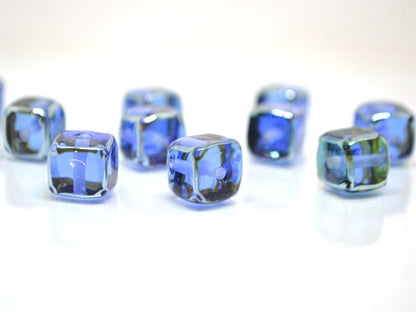 Sapphire blue square beads, 10mm cube beads, 12mm square beads, Blue cube beads, Blue spacer beads, Blue lampwork, Jewelry beads,Murano bead