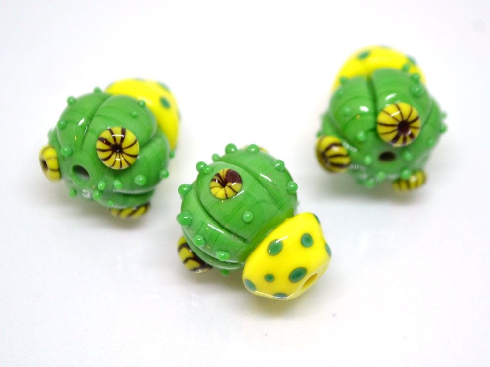 Lampwork cactus beads with yellow pot, Wilderness plants, Cactus yellow flower pendant, Succulent beads, Artisan lampwork