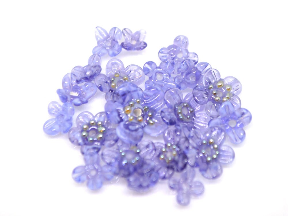 Purple glass beads, Transparent flower beads, Spring flower beads, Floral Bead set, Floral lampwork bead, Mini floral bead, Artisan Lampwork