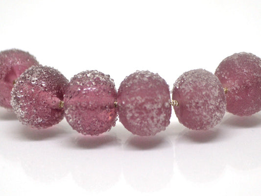 Frosted purple glass beads, Artisan lampwork rondelle beads, amethyst glass beads, sugar glass beads for jewelry making bracelet earrings