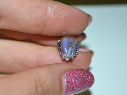 Lavender flower beads green gold, 10mm beads, Light purple flower beads, Artisan lampwork, Handmade flower bead, Glass flower bead, Floral