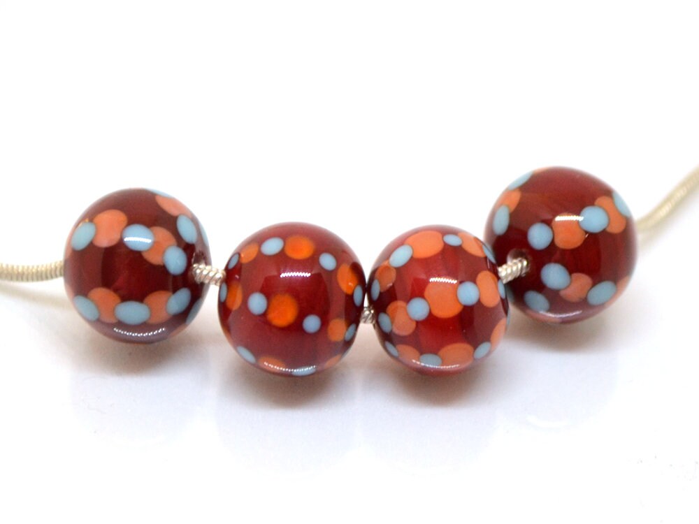 Red dotted beads handmade glass beads lampwork beads polka dot beads murano glass murano beads red polka dot beads dark red beads lampwork