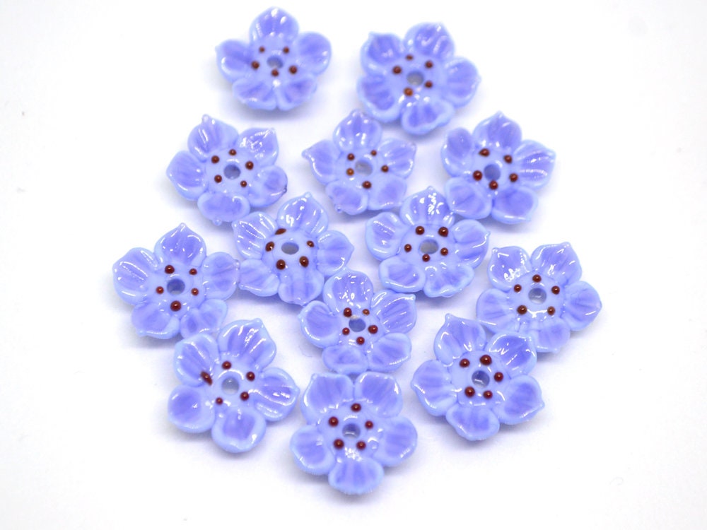 Lampwork blue purple flower beads for jewelry making, Cornflower blue glass beads, Lavender blossom beads, Artisan lampwork, Floral Beadwork