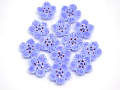 Lampwork blue purple flower beads for jewelry making, Cornflower blue glass beads, Lavender blossom beads, Artisan lampwork, Floral Beadwork