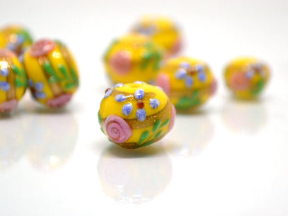 Sunny Yellow Glass beads, Vintage glass beads, Venetian Glass, One of a kind beads, Set of beads, Artisan lampwork