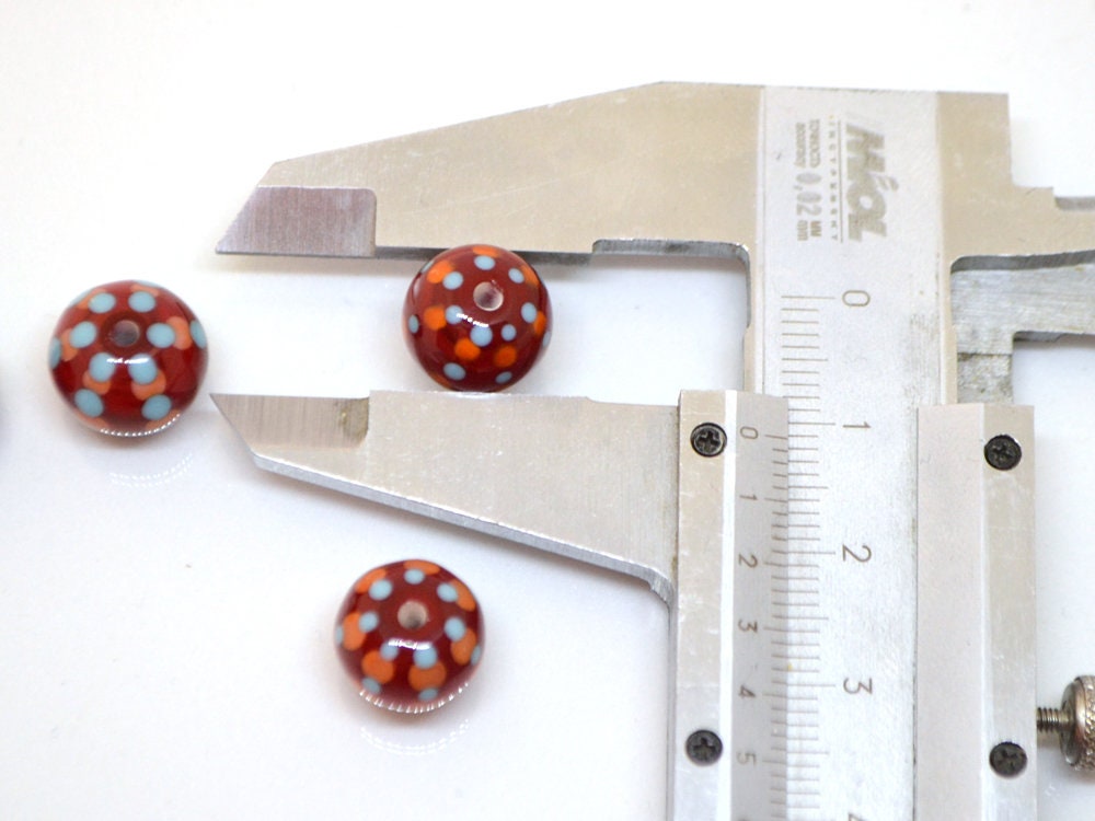 Red dotted beads handmade glass beads lampwork beads polka dot beads murano glass murano beads red polka dot beads dark red beads lampwork