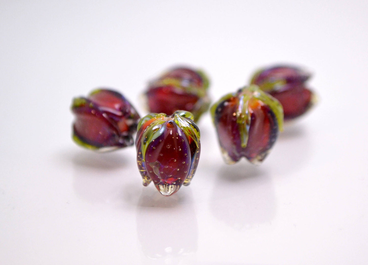 Red rose jewelry art glass bead handmade floral making jewelry set artisan lampwork bead bracelet glass necklace red bud flower earrings