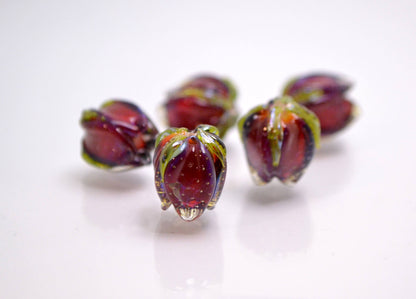 Red rose jewelry art glass bead handmade floral making jewelry set artisan lampwork bead bracelet glass necklace red bud flower earrings