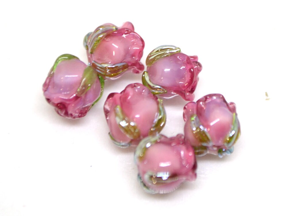 Pink wine 8mm rosebud beads, Pink Floral lampwork, Rose beads, Flower glass beads, Earrings Flower Beads, Murano Beads, Jewelry making
