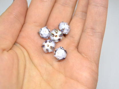 Light purple lampwork beads, Transparent purple flower beads, lavender silver flower beads, Artisan lampwork