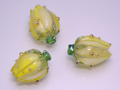 Sunny yellow flower lampwork beads Artisan lampwork Floral lampwork Bright and sunny Yellow beads Jewelry yellow earrings sunshine pendant