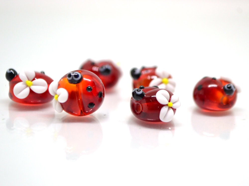 Lampwork ladybug beads, Glass ladybug beads, Red ladybug, Ladybug decoration, Ladybug jewelry, Handmade lampwork, Artisan lampwork, lady bug