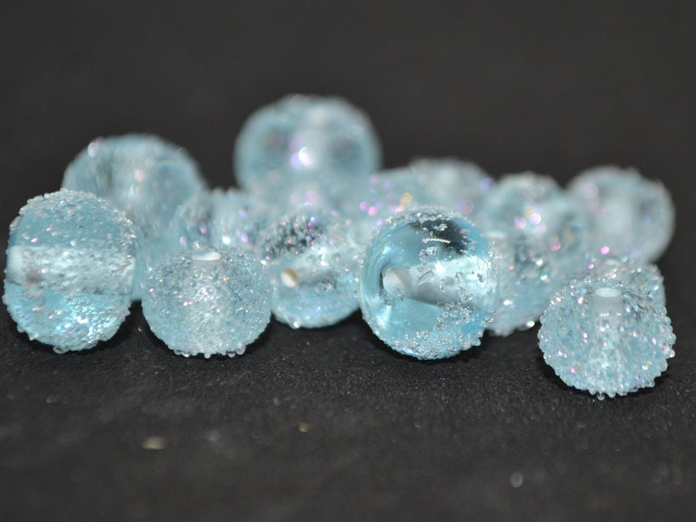Blue frosted beads, Sugar Glitter bead, Winter glass beads, Sugar lampwork beads, Artisan lampwork, Stardust glass beads, Christmas beads