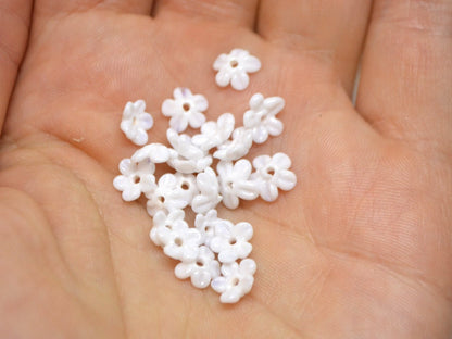 Mini flower beads, White opaque beads, Wedding flowers, Flower embellishment, Flower applique, tiny flowers