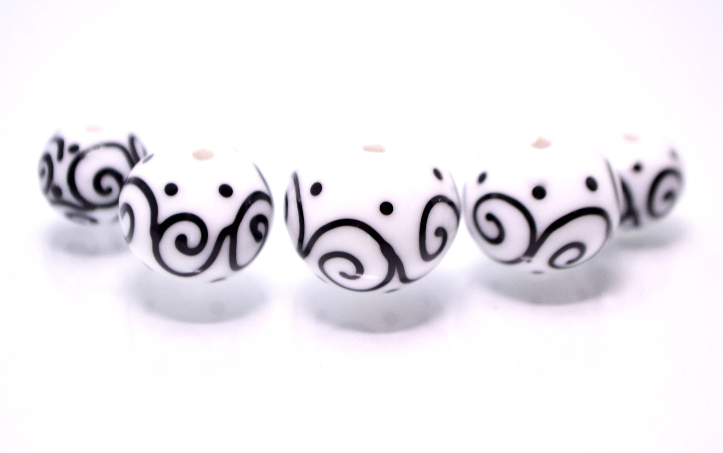 hollow beads black white glass bead hand painted beads lampwork bead set artisan lampwork jewelry making bead handmade rondelle lampwork