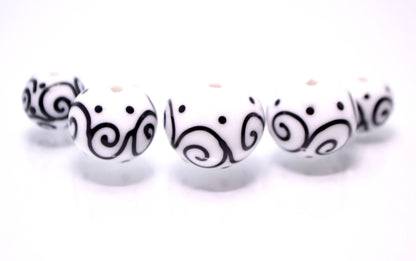hollow beads black white glass bead hand painted beads lampwork bead set artisan lampwork jewelry making bead handmade rondelle lampwork