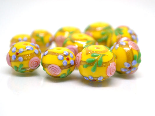 Sunny Yellow Glass beads, Vintage glass beads, Venetian Glass, One of a kind beads, Set of beads, Artisan lampwork