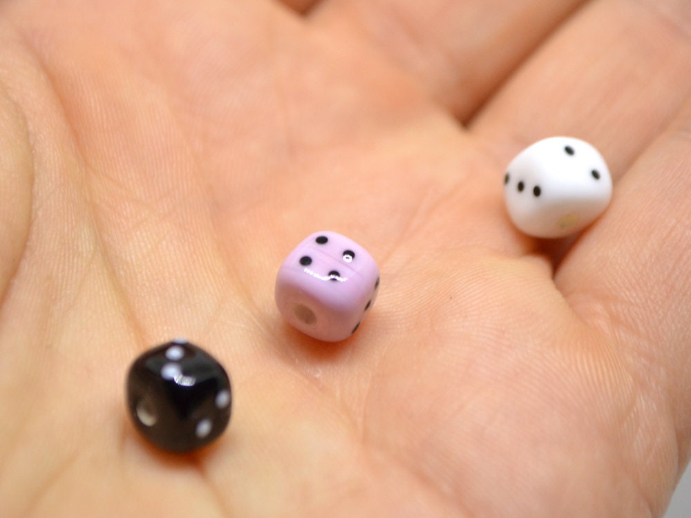 Glass dice beads, Handmade lampwork beads, 8mm glass cube beads, Funky dice glass beads, white glass dice, black dice, pink dice,opaque dice