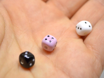 Glass dice beads, Handmade lampwork beads, 8mm glass cube beads, Funky dice glass beads, white glass dice, black dice, pink dice,opaque dice