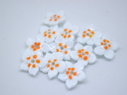 White orange glass flower beads, 5 Petals floral lampwork, Field flower bead, Meadow flowers, Artisan lampwork bead