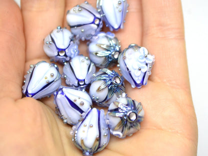 Blue Glass flower bouquet on lampwork bud beads, Pale blue lampwork beads, Miniature flowers, Something blue