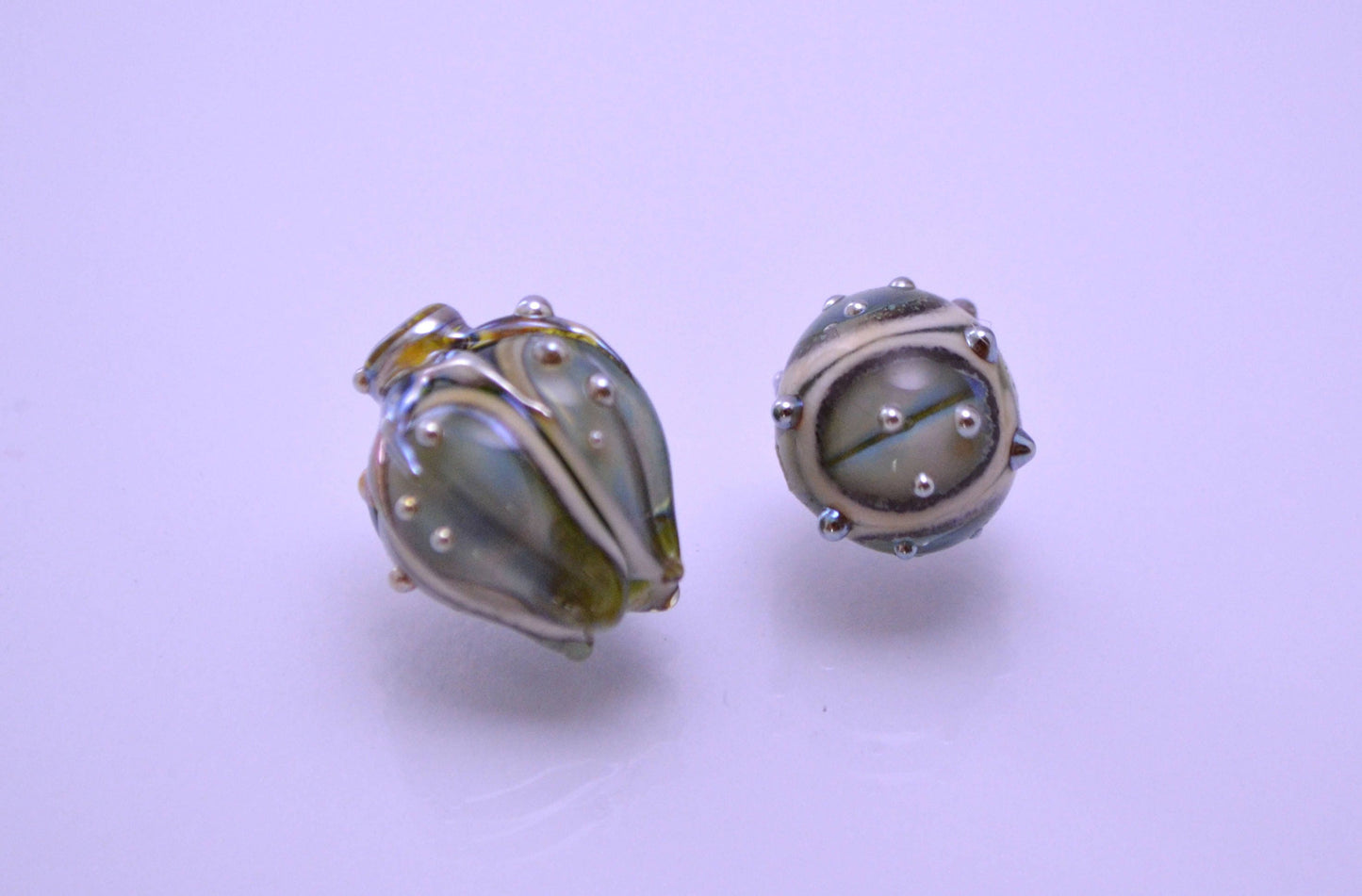 Flower artisan lampwork bead green blue bud handmade glass jewelry making set glass bell  Leaf Beads bracelet necklace pendant wedding