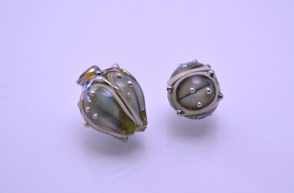 Flower artisan lampwork bead green blue bud handmade glass jewelry making set glass bell  Leaf Beads bracelet necklace pendant wedding