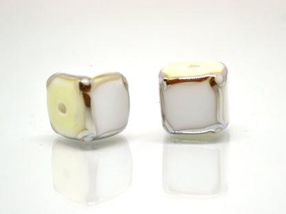 White silver square beads, White cube beads, White spacer beads, White lampwork beads, Geometric beads, cube beads 10mm, Artisan lampwork
