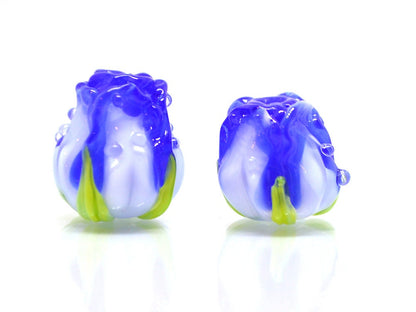 Blue rose bud beads, Lampwork rose beads, Cobalt blue beads, Artisan lampwork, Floral Lampwork pendant, DIY earrings, Glass flower jewelry
