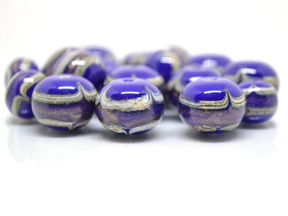Murano glass blue lampwork Venetian italian glass Dark blue Ethnic beads Handmade bead Rondelle bead Cobalt blue glass beads jewelry making