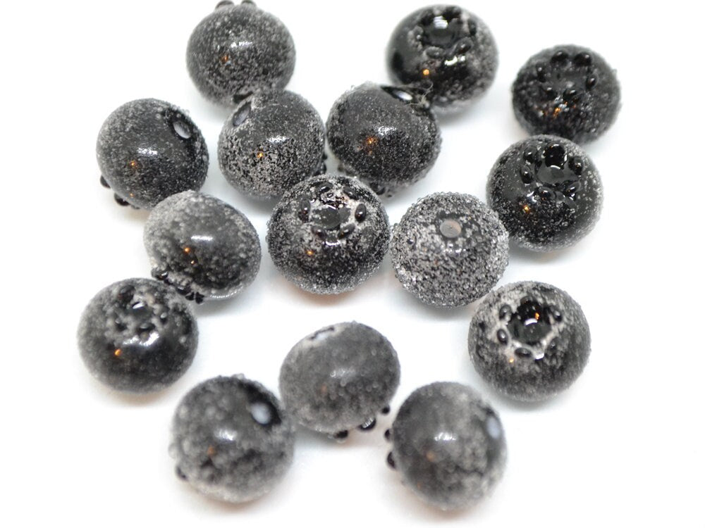 Glass black blueberry, Lampwork berry, Frost glass berries, Lampwork blueberry