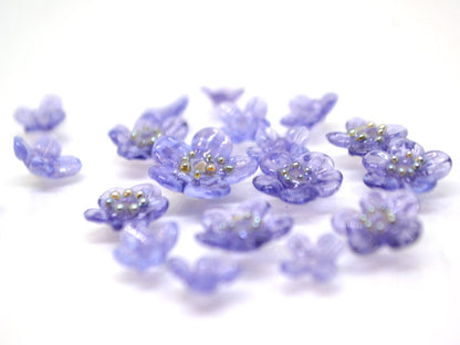 Purple glass beads, Transparent flower beads, Spring flower beads, Floral Bead set, Floral lampwork bead, Mini floral bead, Artisan Lampwork