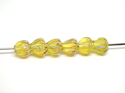 Yellow gold flower beads, Lemon yellow lampwork beads, 10mm flower beads, flower lampwork bead, Artisan lampwork, transparent beads