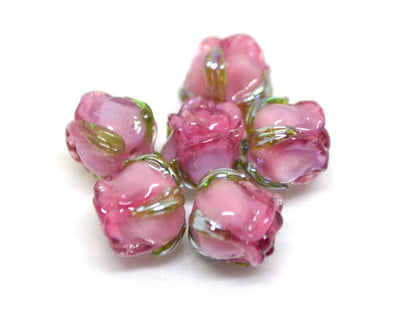 Pink wine 8mm rosebud beads, Pink Floral lampwork, Rose beads, Flower glass beads, Earrings Flower Beads, Murano Beads, Jewelry making
