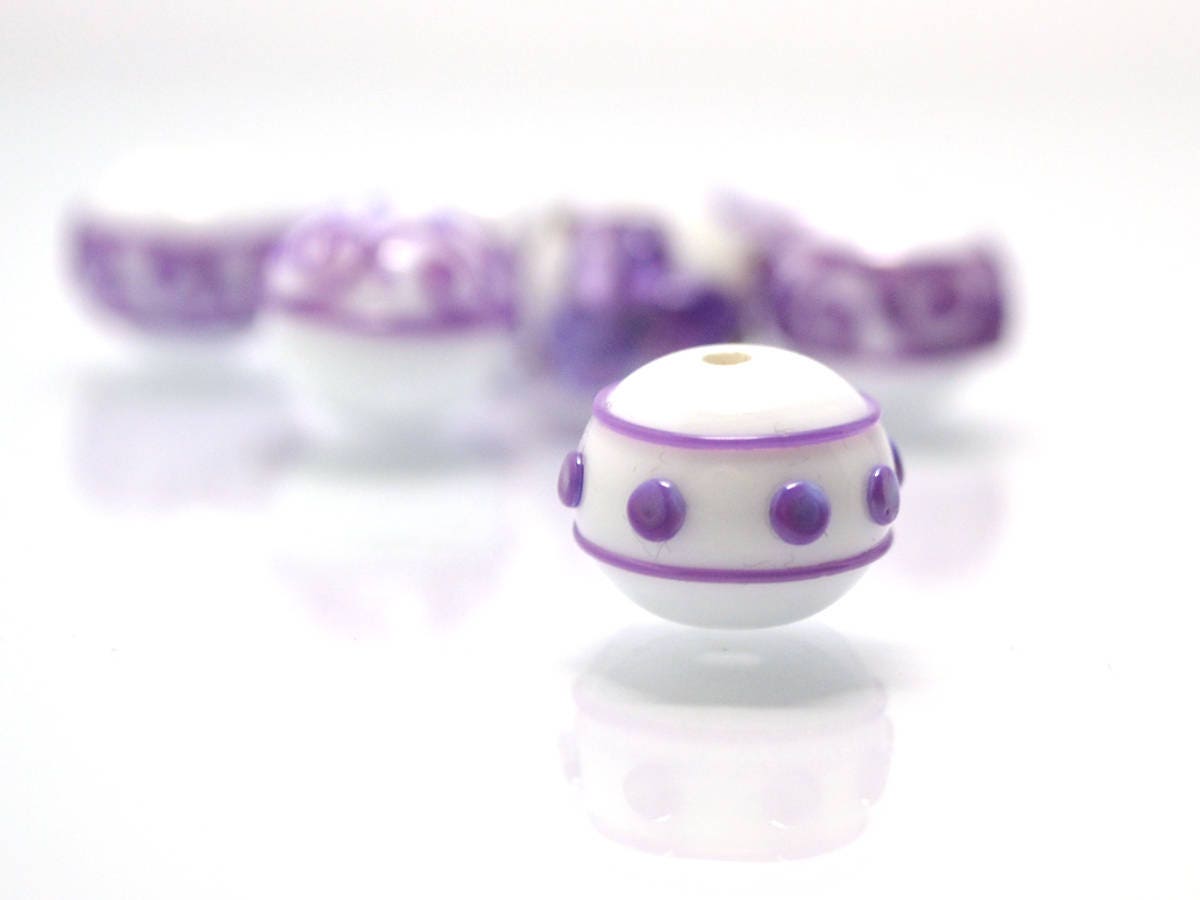 Lampwork purple white glass Handmade beads Artisan lampwork Rondelle bead Lampwork beads set Bracelet jewelry making set flower lampwork