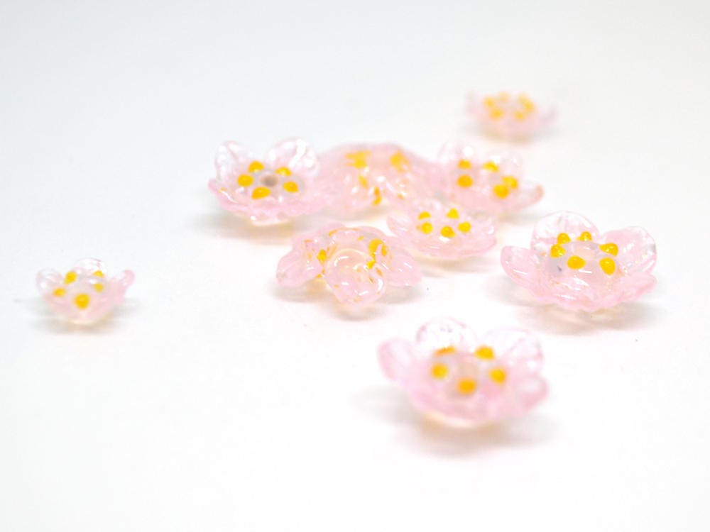 clear pink glass beads artisan lampwork beads set wedding set of beads wedding beads tender glass beads Floral glass beads glass flower bead