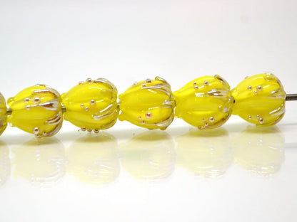 Yellow flower bead, 10mm flower bead, Yellow flower spacer, Sunshine yellow floral beads, Yellow glass flower, Bright yellow beads, Lampwork