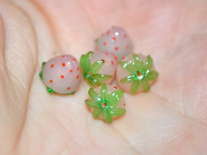 Small 7mm Strawberry glass beads, Pale pink strawberry, Lampwork berries, Mini berry beads, Berry jewelry, Glass Berry beads, Mini food